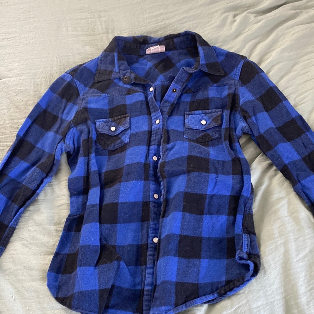 mossimo plaid shirt, size M, blue and black plaid